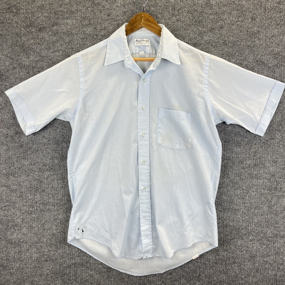 Vintage Royal Knight Shirt Mens Size 15 1/2 Blue 70s Style Collar Single Stitch